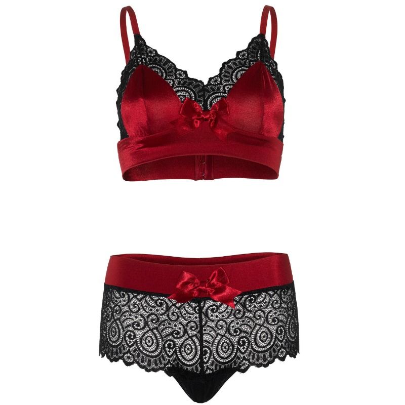 Leg Avenue Set 2 Piezas Encaje y Satén Negro y Rojo S/M