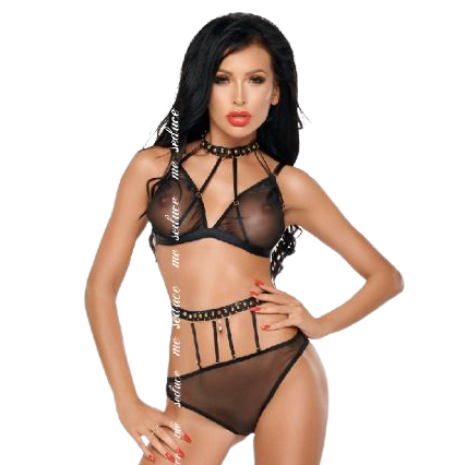 Me-Seduce Dotty Set Two Pieces Black L/XL - Conjunto Lencería Erótica