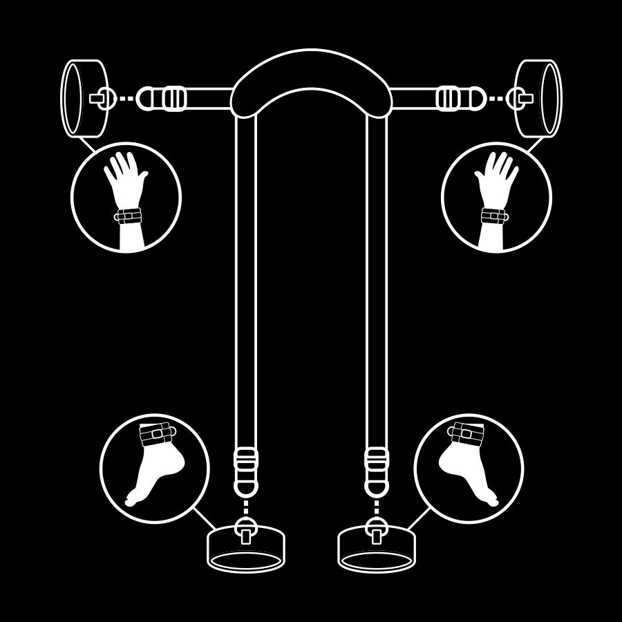 Fetish Submissive Master Position - Arnés con 4 Esposas Acolchadas