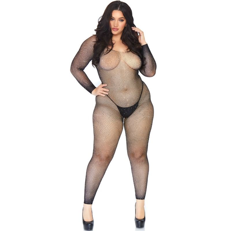Leg Avenue Crystalized Net Body Stocking 1X-2X - Body de Red con Brillantes
