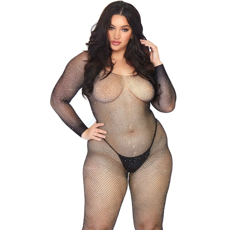 Leg Avenue Crystalized Net Body Stocking 1X-2X - Body de Red con Brillantes