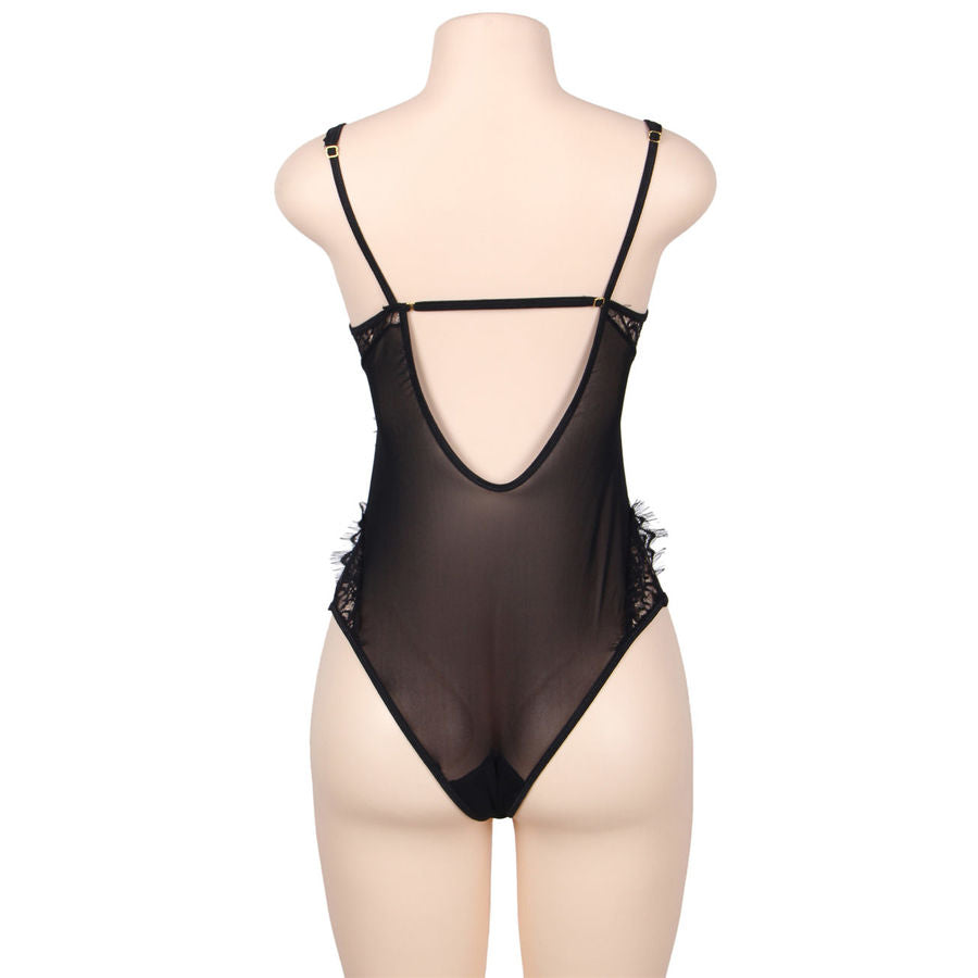 Subblime Queen Plus Teddy de Encaje Floral y Flecos Negro