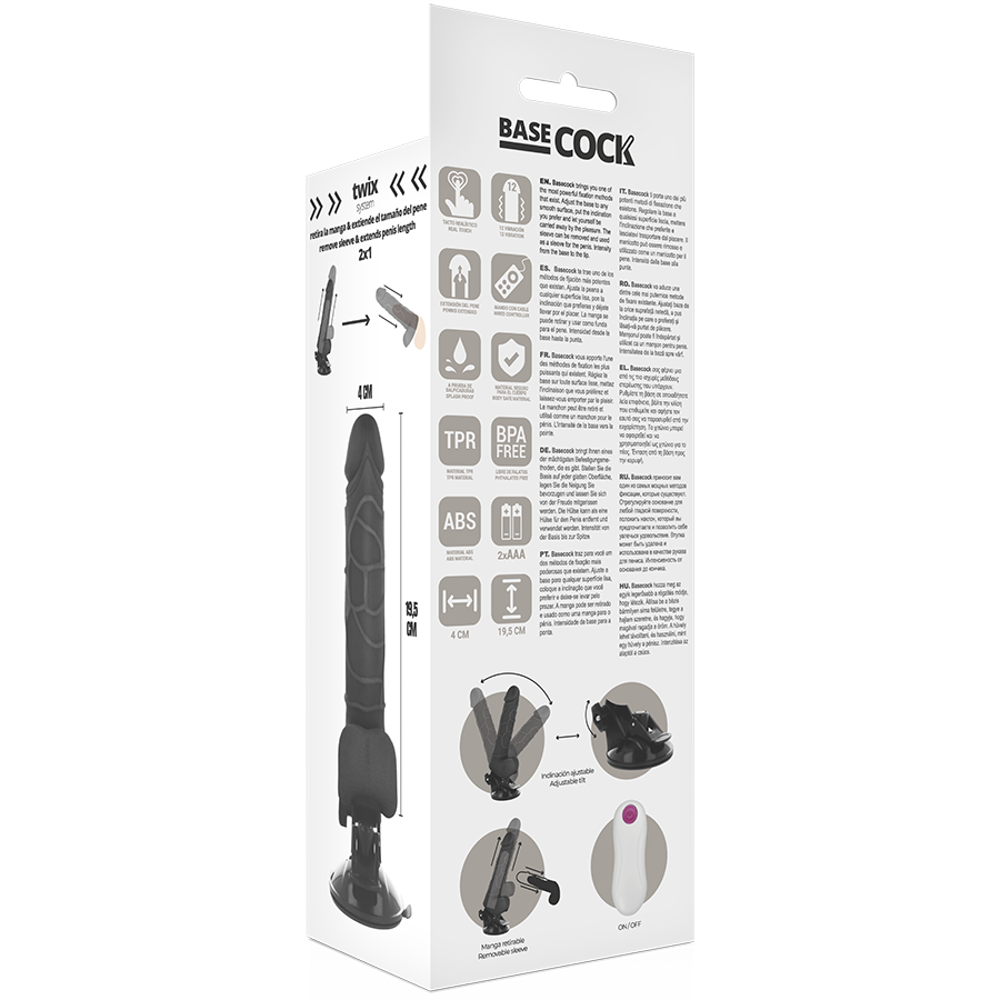 Basecock Vibrador Realista Control Remoto Negro 19.5 cm