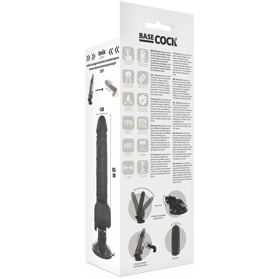 Basecock Vibrador Realista con Control Remoto Negro 18.5 cm