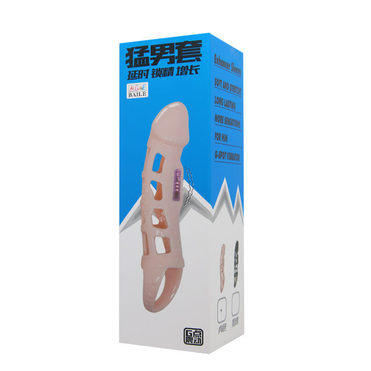 Baile Penis Extender Cover con Vibración y Correa Natural 13,5 cm
