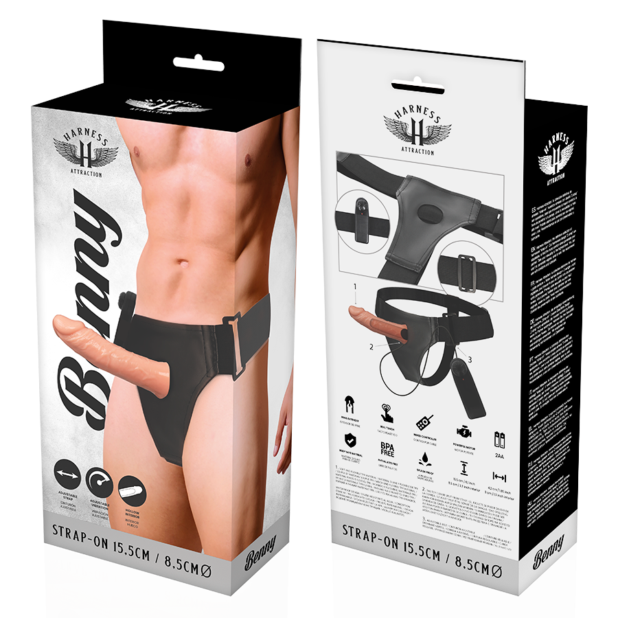 Harness Attraction Arnés Hueco Benny 15 cm con Vibrador - Extensor de Pene