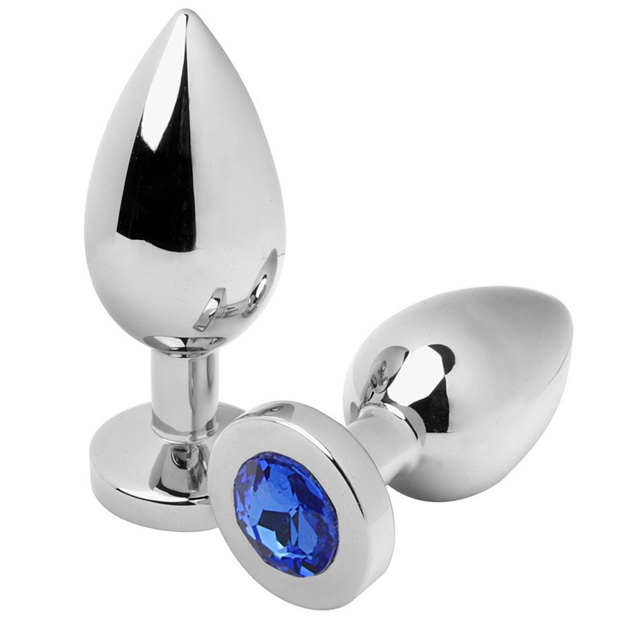 Metal Hard Plug Anal Diamond Blue Medium - Acero Hipoalergénico 7.62cm
