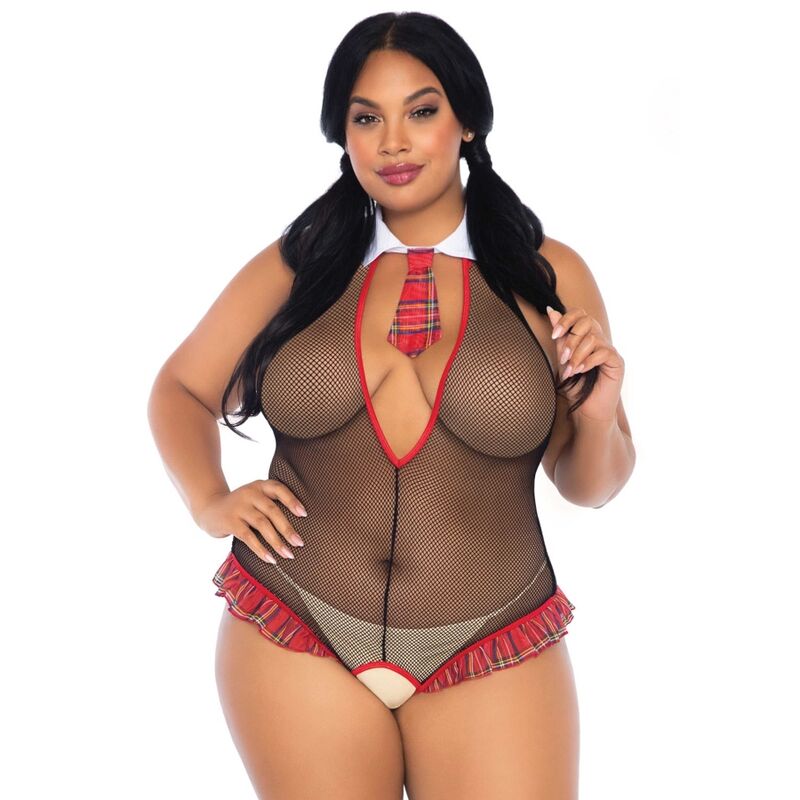 Leg Avenue Schoolgirl Crotchless Fitness Teddy Plus Size