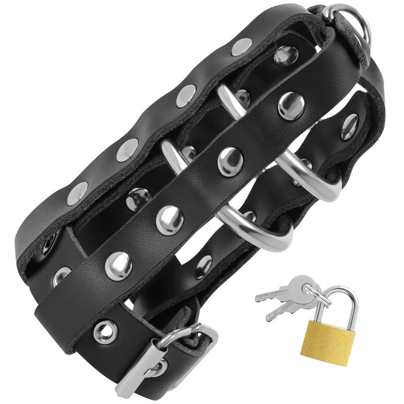 Darkness Leather Chastity Cage with Lock - Bondage