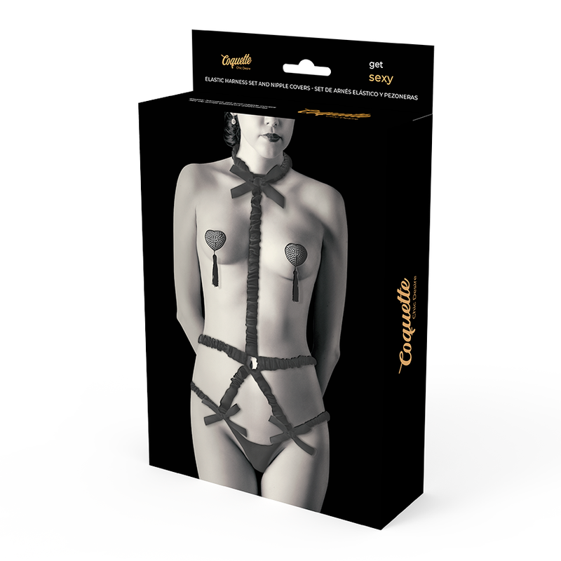 Coquette Chic Desire - Arnés Elástico con Cubrepezones Negro