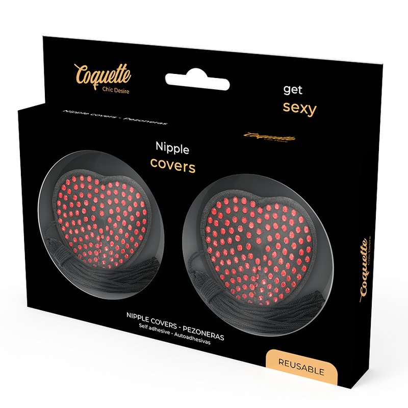 Coquette Chic Desire Cubre Pezones Corazón Negro y Rojo