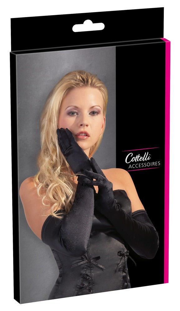 Guantes largos de satén elástico negro Cottelli Accessoires S-L
