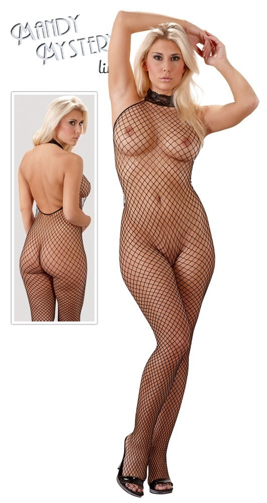 Net Catsuit Black S/M - Malla Elástica con Cuello de Encaje