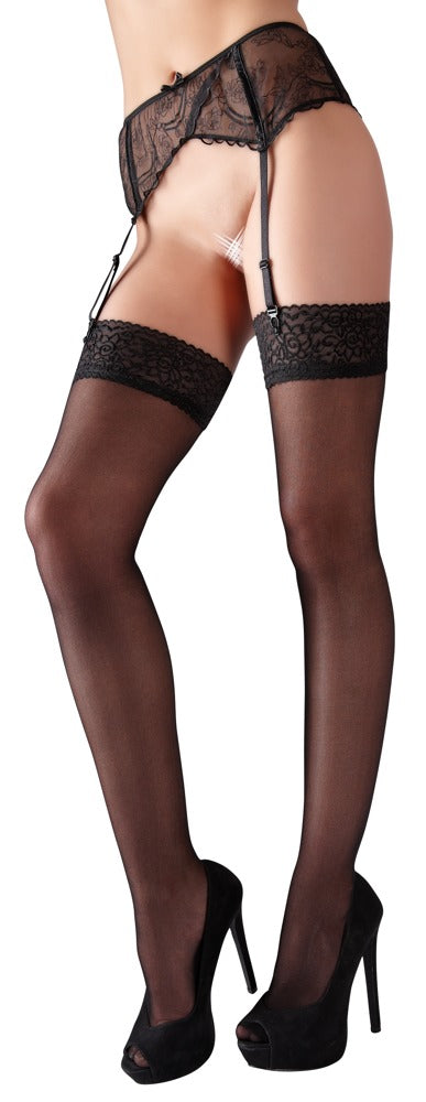 Stockings Black 4 Cottelli - Medias con Encaje para Liguero