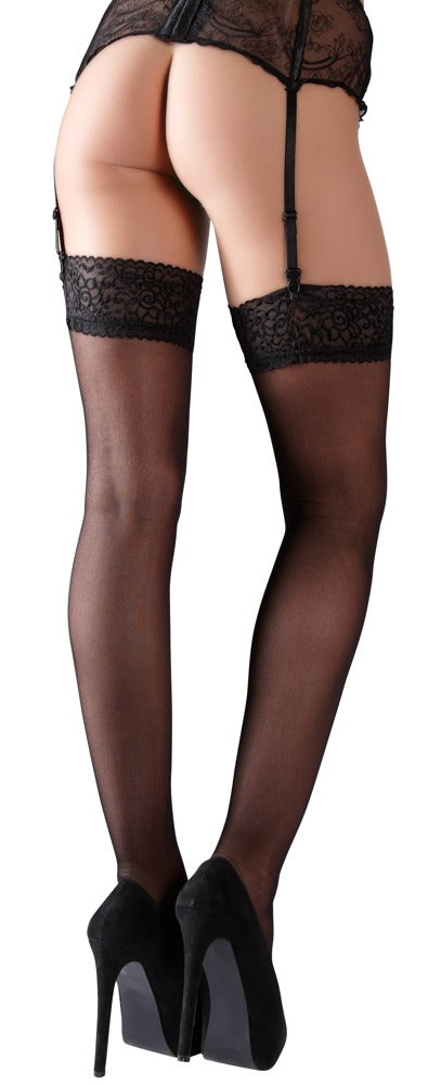 Stockings Black 4 Cottelli - Medias con Encaje para Liguero