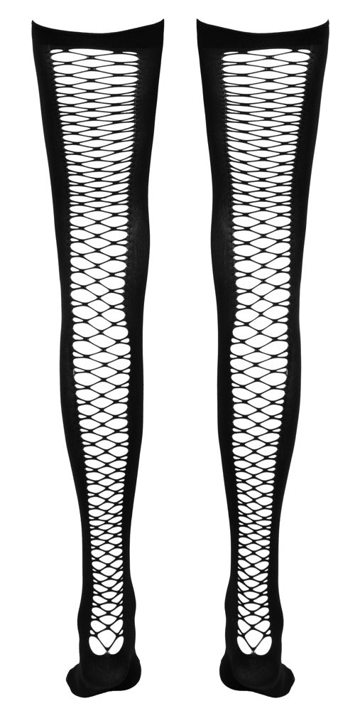 Medias Altas Negras Cottelli Legwear - Diseño Net con Cordaje S/M