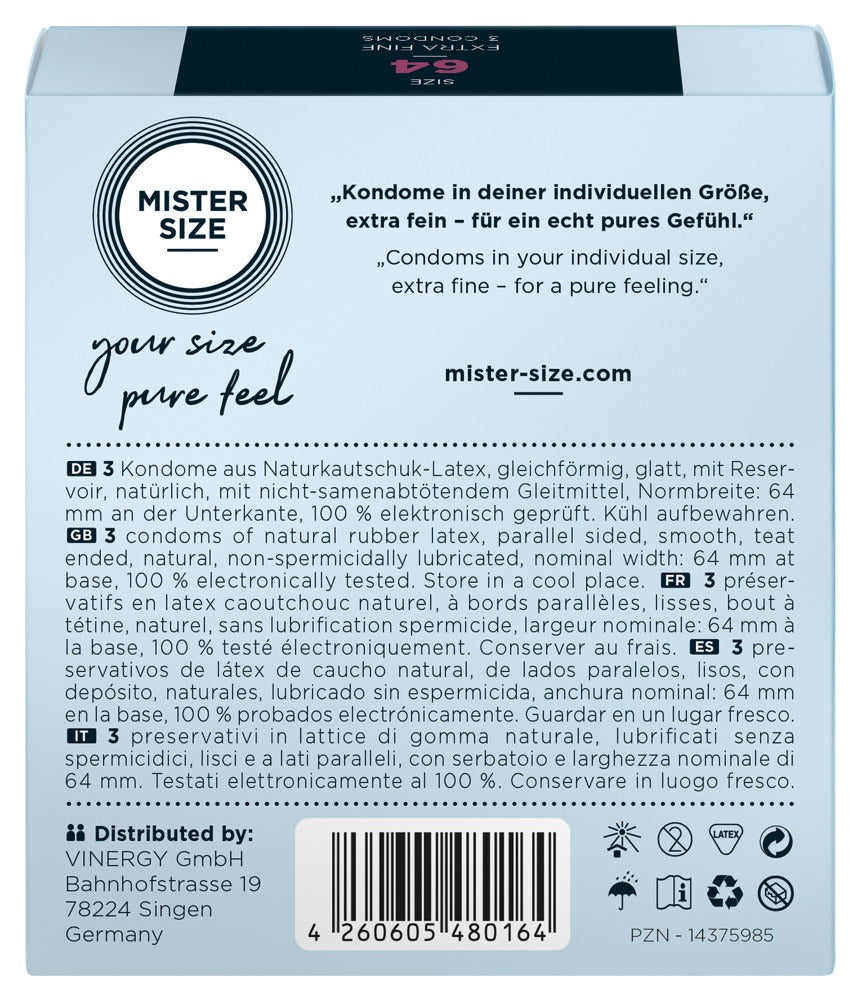 Mister Size 64mm Preservativos Latex Natural - Pack 3 Unidades