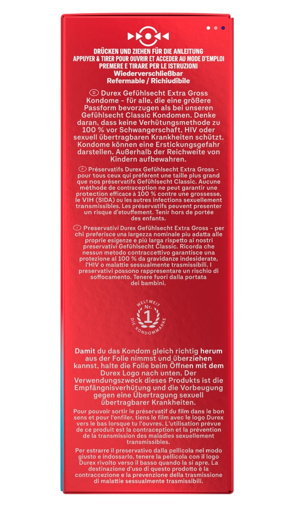 Durex Gefühlsecht XXL Extra Large - Preservativos Ultra Delgados (10 unidades)