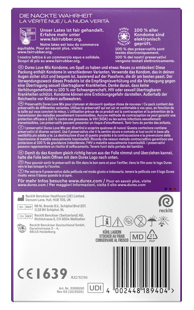 Durex Love Mix Pack 18 - Preservativos Variados con 5 Sabores