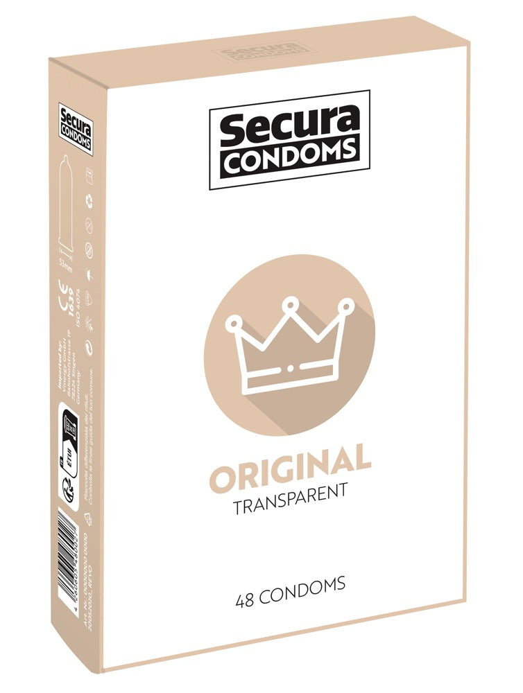 Secura Original 48 Preservativos - Transparentes con Lubricante de Silicona