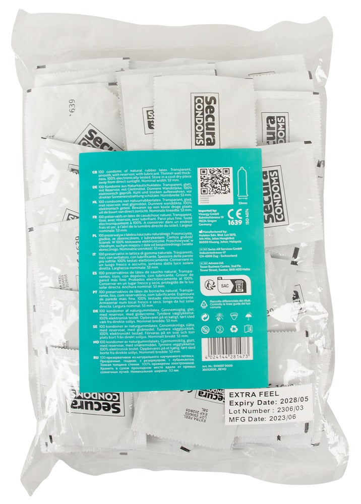 Secura Extra Feel 100 pcs - Preservativos Extrafinos con Depósito