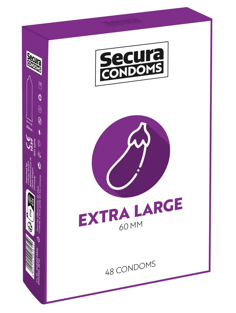 Secura Extra Large 48 piezas - Preservativos transparentes con lubricante de silicona