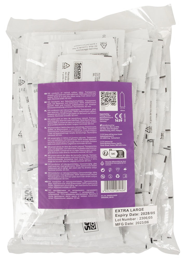 Secura Extra Large 100 pcs - Preservativos XL con Recubrimiento Hidratante