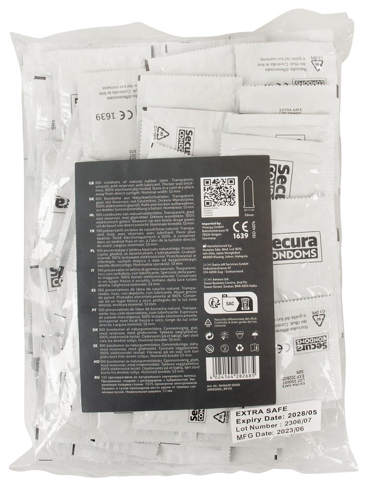 Secura Extra Safe 100 Preservativos - Grosor Extra para Mayor Seguridad