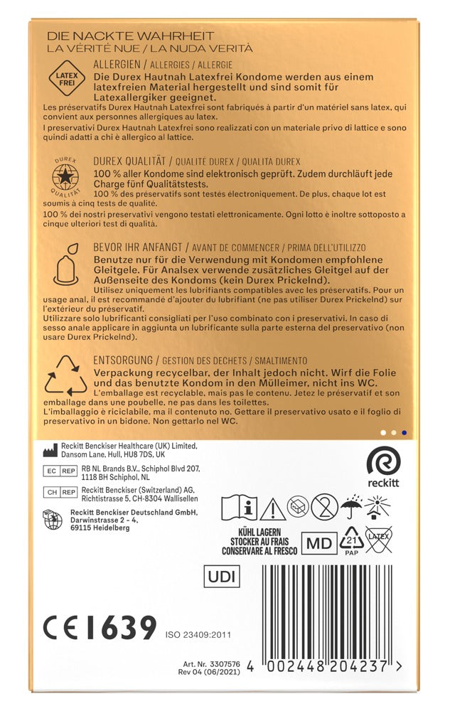 Durex Hautnah Latex-free x16 - Preservativos de Poliisopreno sin Látex