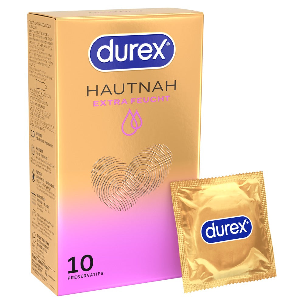 Durex Hautnah Extra Feucht x10 - Preservativos ultrafinos con lubricante de silicona