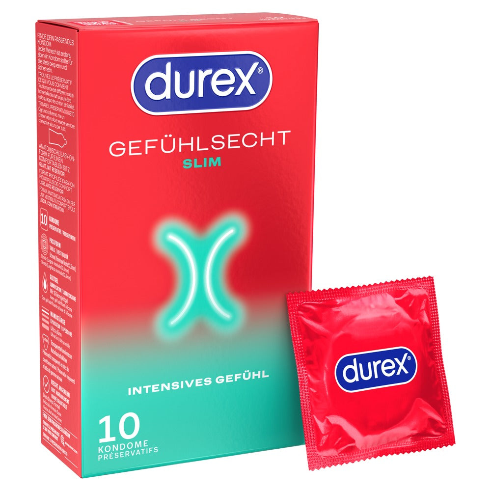 Durex Gefühlsecht Slim x10 - Preservativos ultrafinos 52,5mm