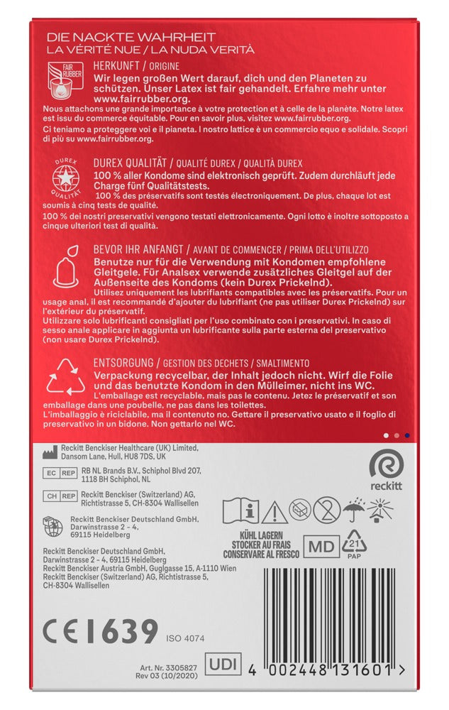 Durex Gefühlsecht Extra Groß - Preservativos XXL 60mm (10 unidades)
