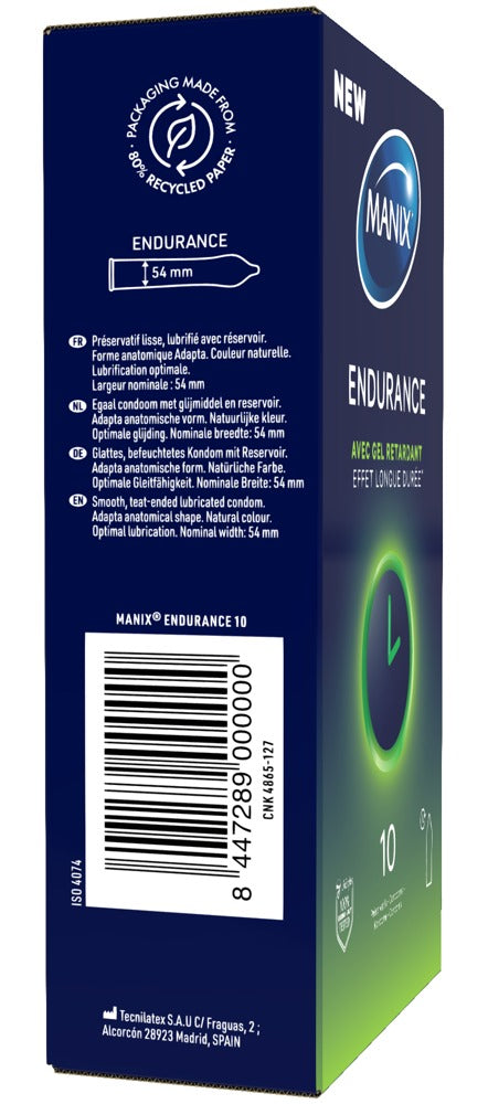 Manix Endurance Preservativos Retardantes x10 - Látex Natural 53mm
