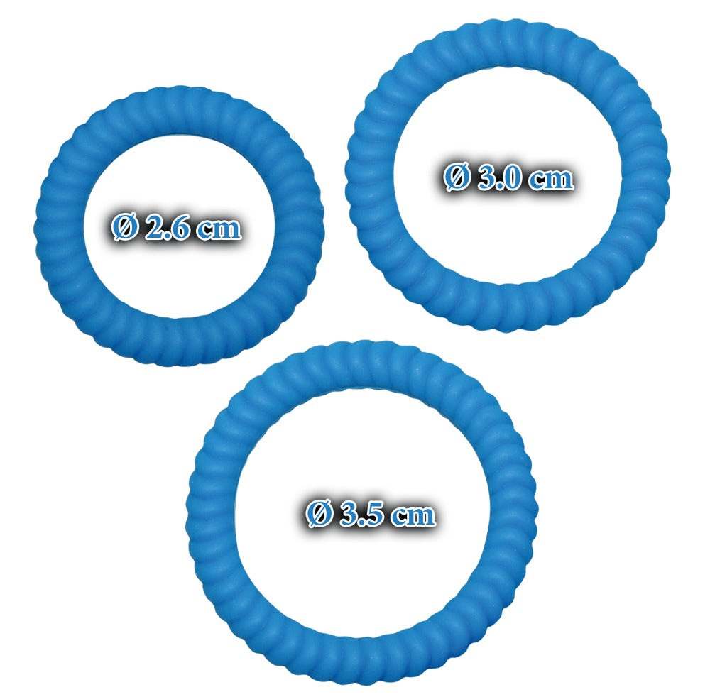 Lust 3 Cock Rings Blue - Set de 3 Anillos de Silicona