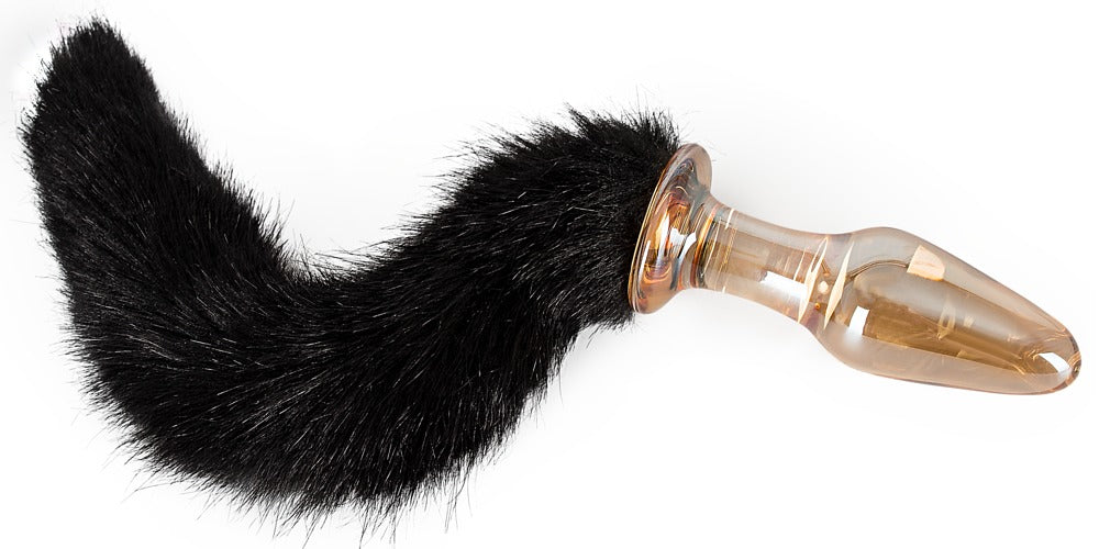 Glass Plug with Tail You2Toys - Plug Anal de Cristal Transparente Dorado con Cola de Piel