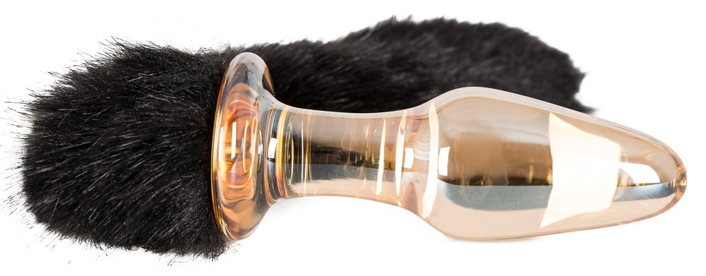 Glass Plug with Tail You2Toys - Plug Anal de Cristal Transparente Dorado con Cola de Piel