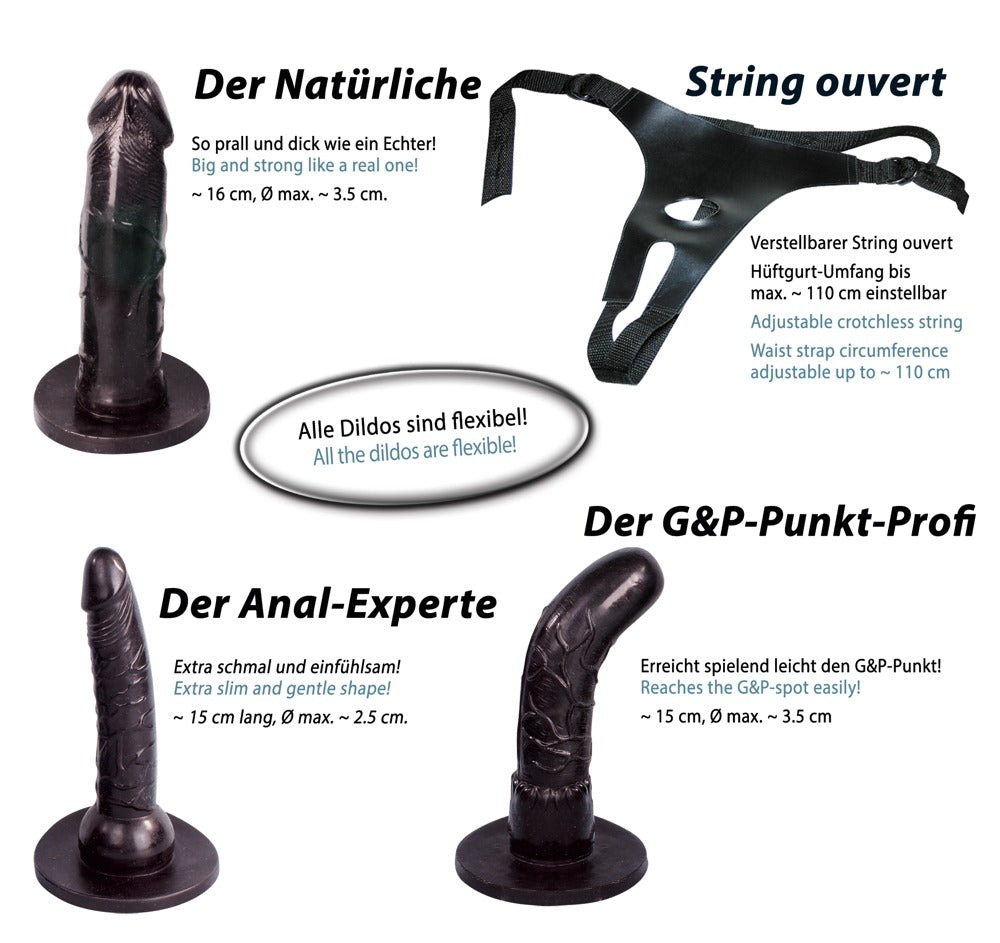 Strap-on Black You2Toys - Arnés con 3 Consoladores Intercambiables