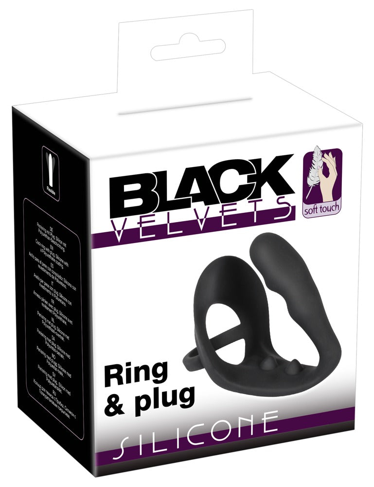 Black Velvets Ring & Plug - Anillo Peneano con Tapón Anal y Puente Perineal
