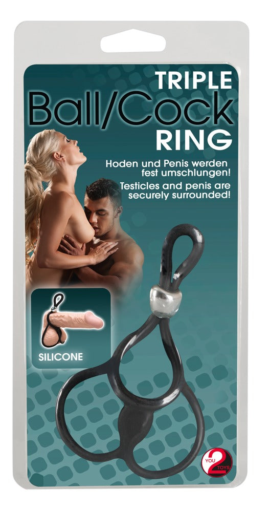 Triple Ball and Cock Ring You2Toys - Anillo Ajustable con Doble Soporte
