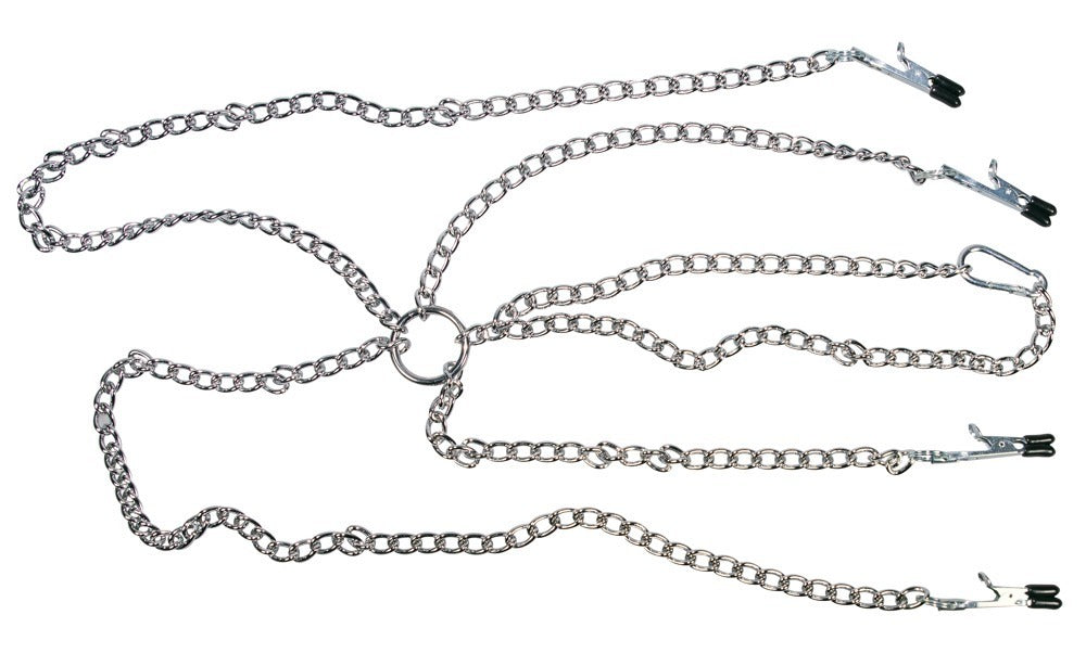 Harness Fetish Collection con Pinzas - Arnés de Pecho Metal Plateado Ajustable