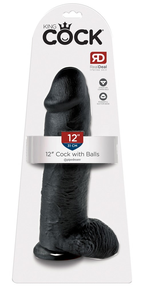 King Cock 12 inch Balls Black - Dildo Realista con Base de Succión
