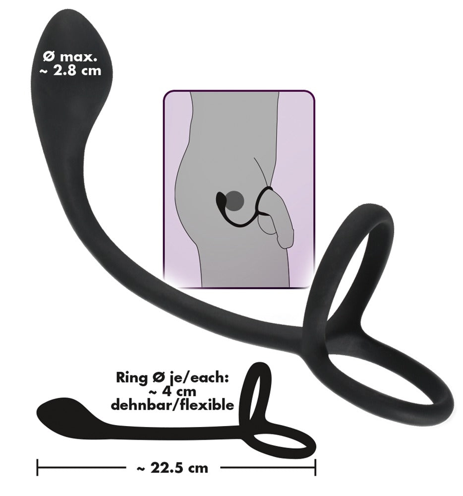 Black Velvets Cock + Ball Ring - Plug Anal 3 en 1 con Anillo Peneano