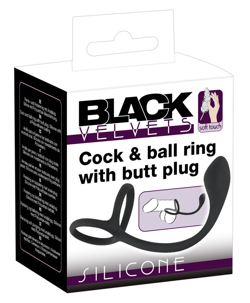 Black Velvets Cock + Ball Ring - Plug Anal 3 en 1 con Anillo Peneano