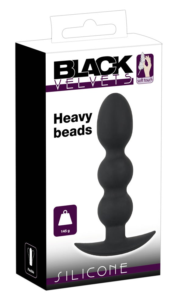 Black Velvets Heavy Beads 145g - Plug Anal Esférico con Base Ancha