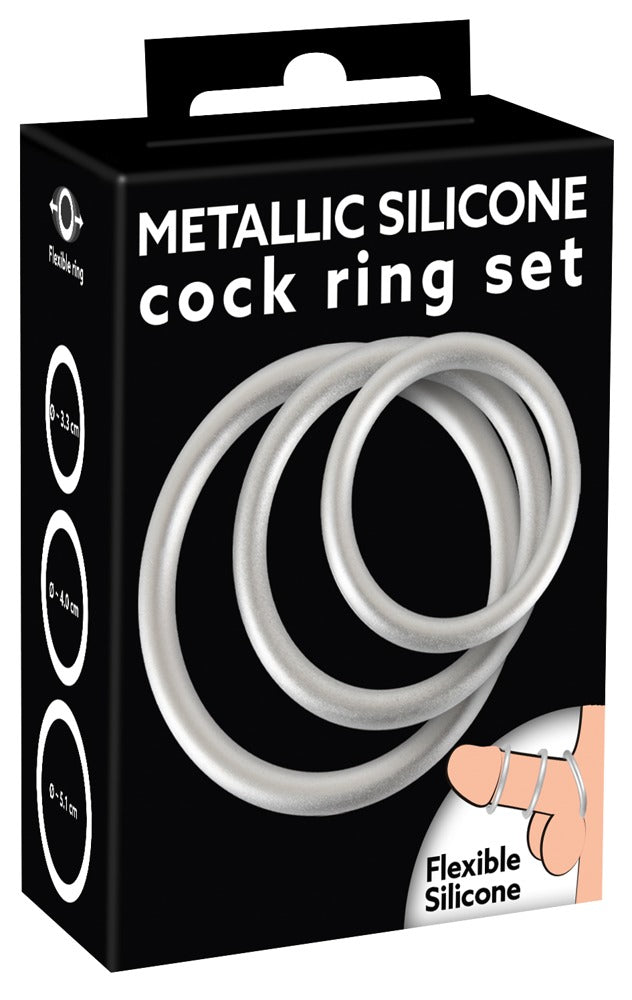 Metallic Silicone Cock Ring Set You2Toys - 3 Anillos de Silicona