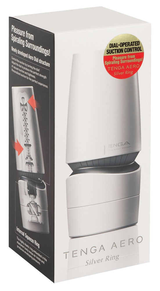 Tenga Aero Silver Ring - Masturbador con 10 Niveles de Succión y Anillo de Silicona