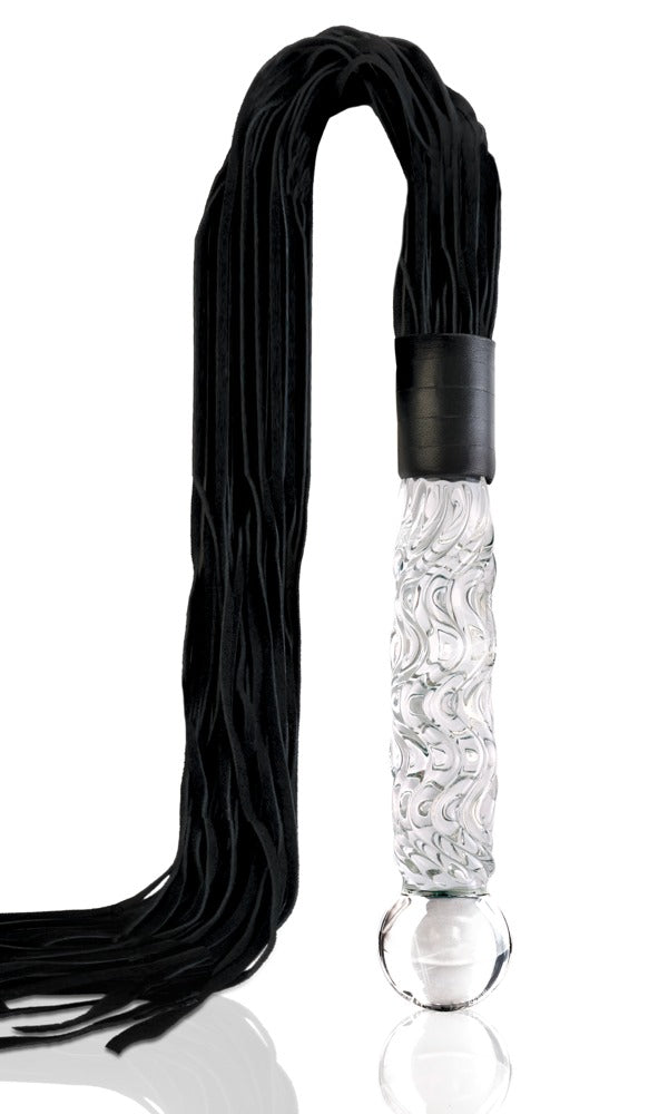 Icicles No. 38 Clear/Blue - Masajeador de Cristal con Cola de Cuero