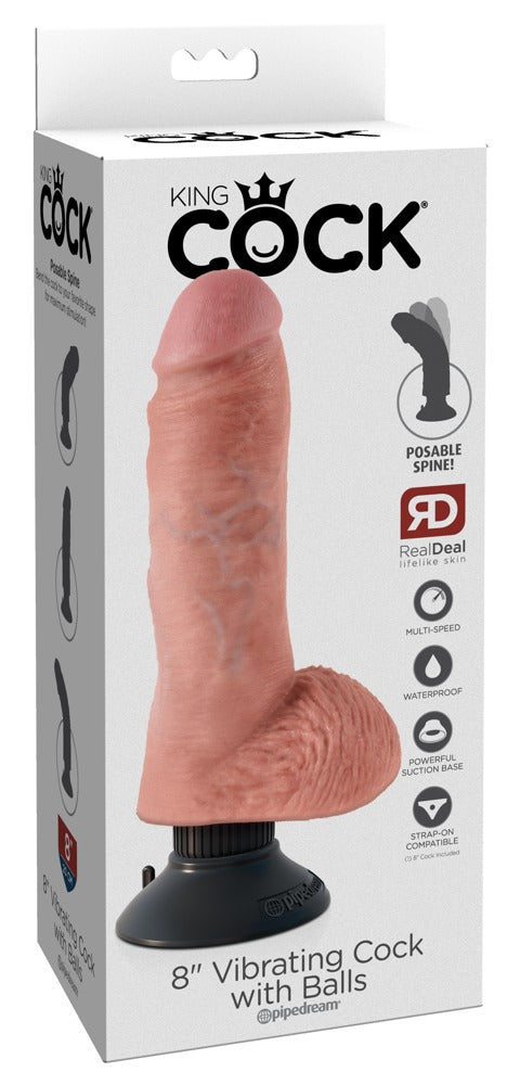 KC 8" Vibrador Realista con Testículos - Eje Flexible y Base de Succión