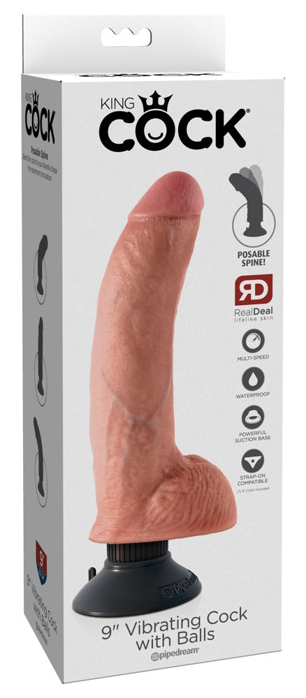 KC 9" Vibrador Realista con Testículos y Función Vibratoria
