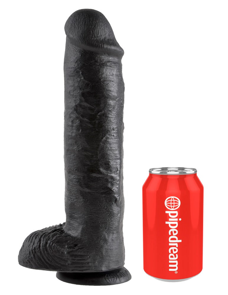 King Cock 11" Dildo Realista Negro con Testículos - 28 cm